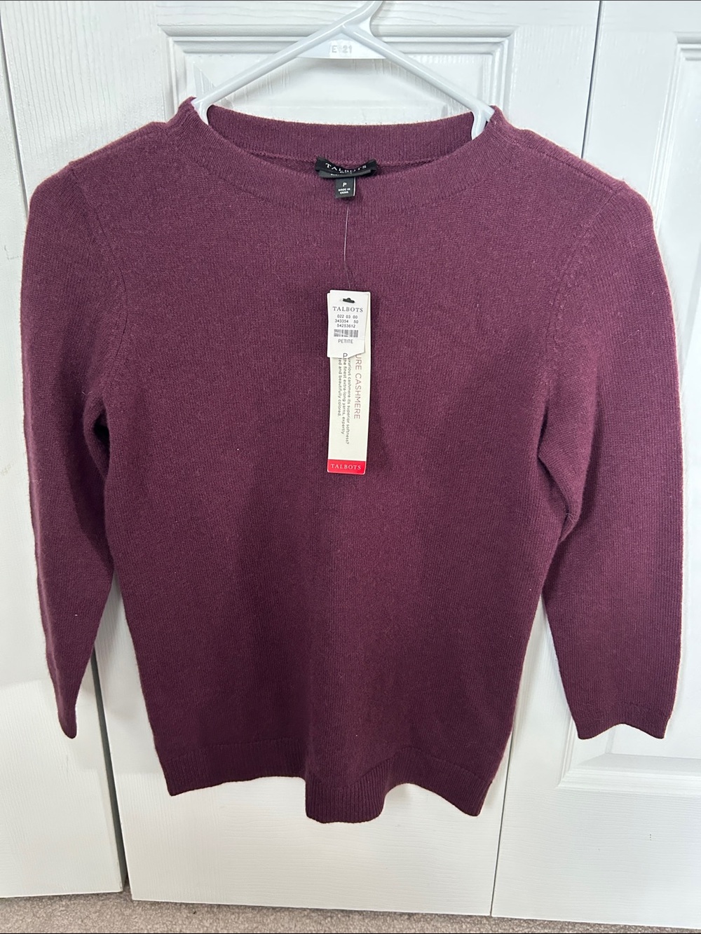 Talbots Deep Plum Crewneck Cashmere Sweater size P, NWT